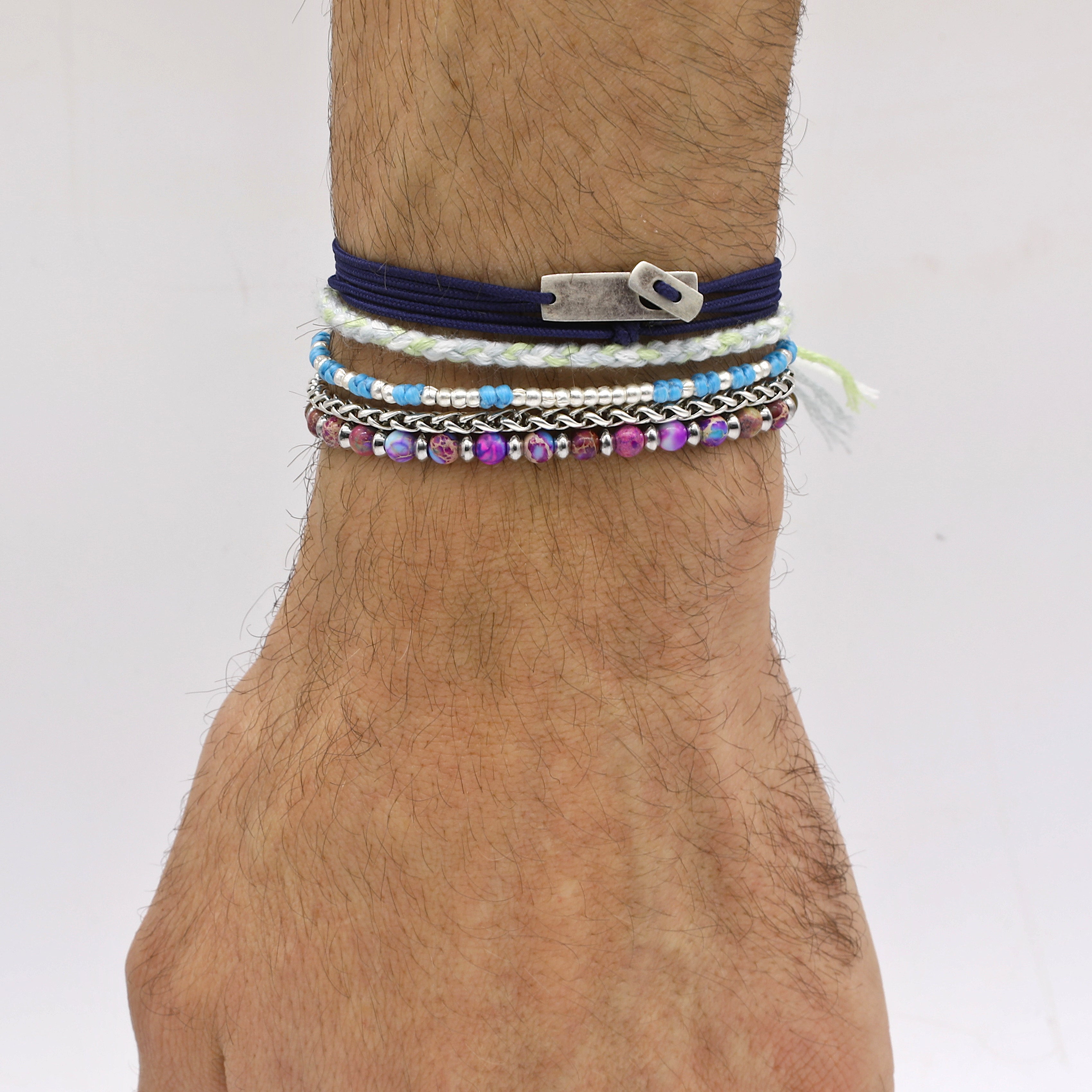 Beaded Bracelet With Blue Jasper and Silver Beads-Bracelet-Kompsós