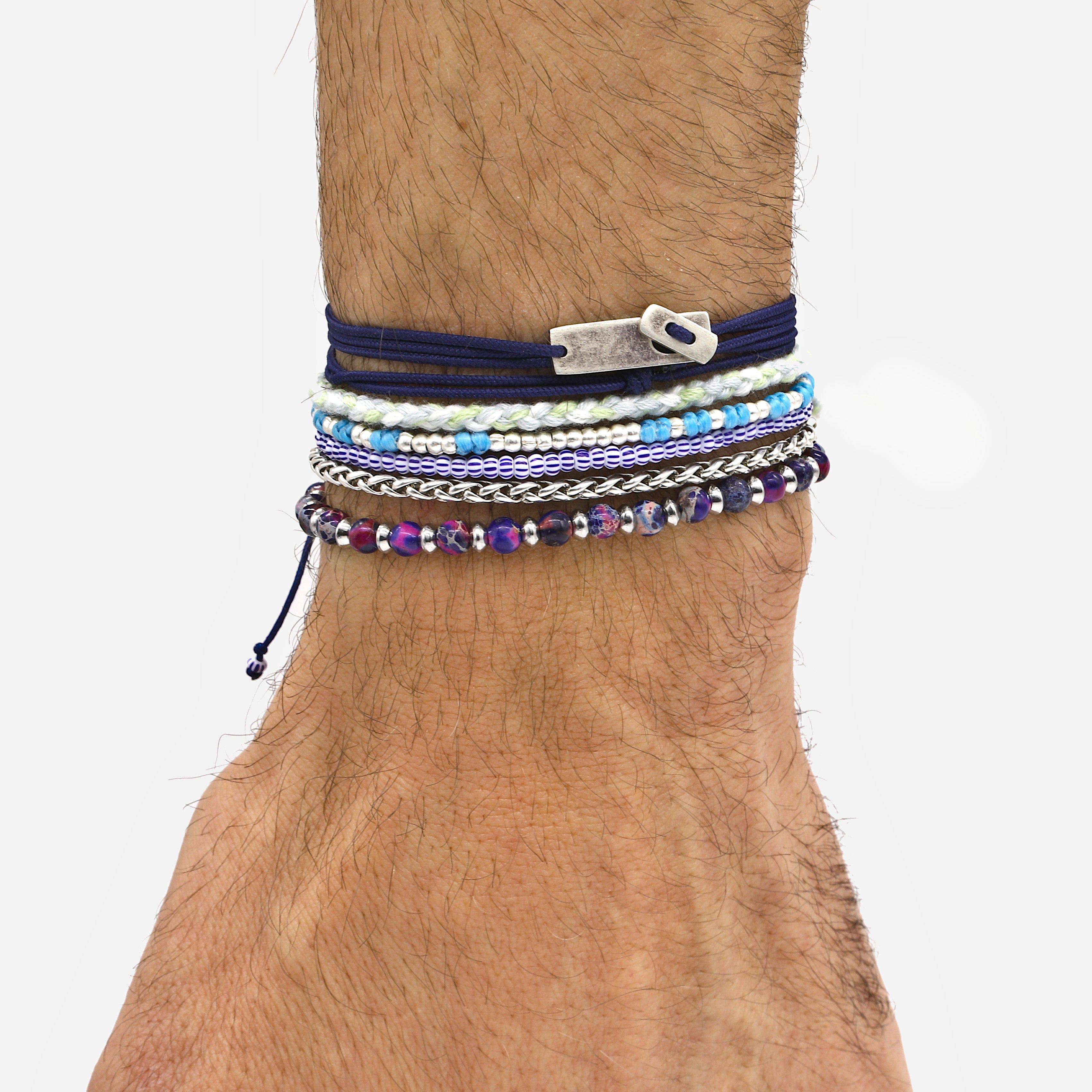 Beaded Bracelet With Jasper and Silver Beads-Bracelet-Kompsós