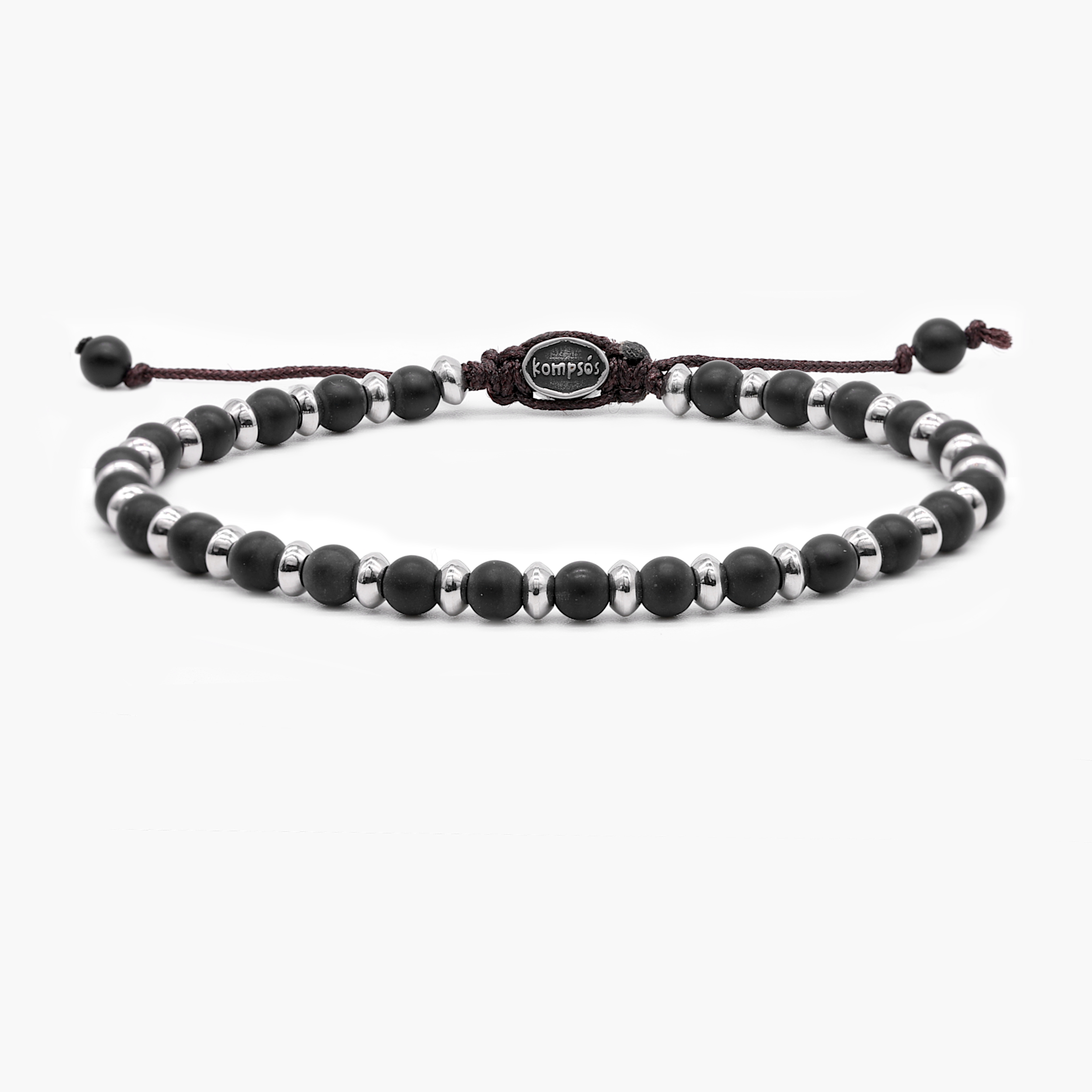 Beaded Bracelet With Matte Onyx and Silver Beads-Bracelet-Kompsós