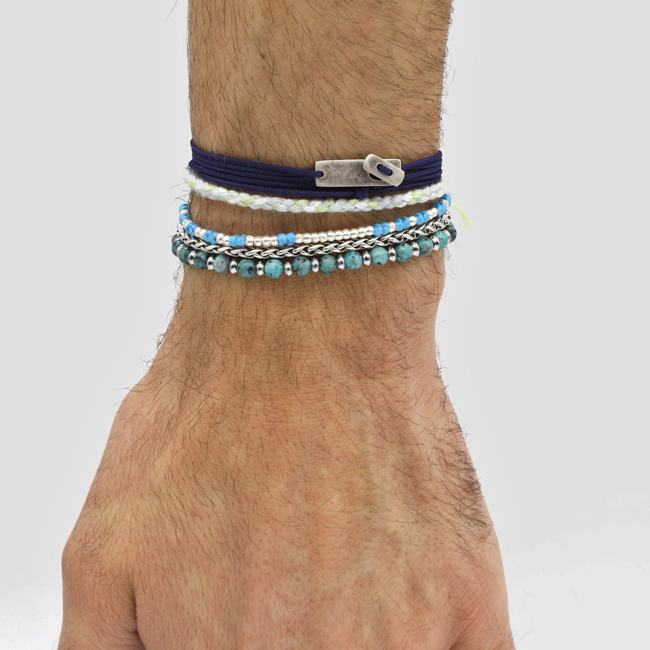 Beaded Bracelet With Obsidian and Silver Beads-Bracelet-Kompsós