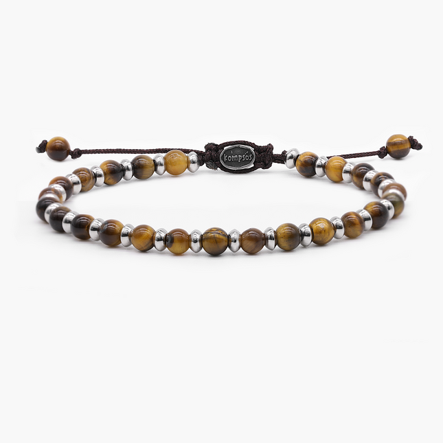 Beaded Bracelet With Tiger Eye and Silver Beads-Bracelet-Kompsós