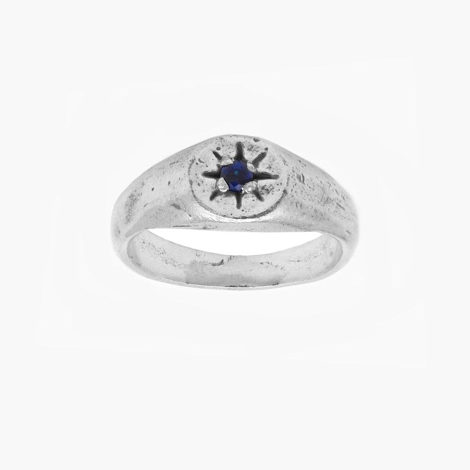 Blue Sapphire Sterling Silver Signet Ring-Ring-Kompsós