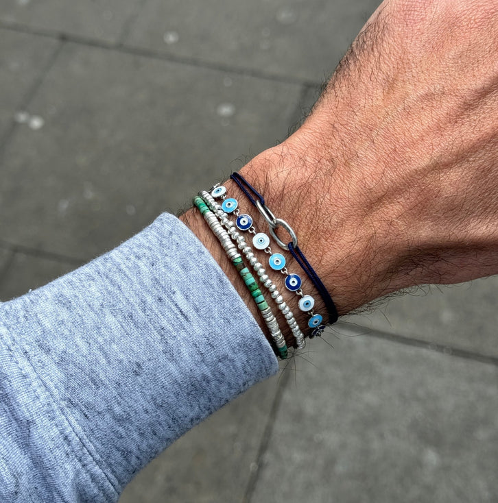 Bracelet With Arizona Turquoise And Sterling Silver Beads-Bracelet-Kompsós