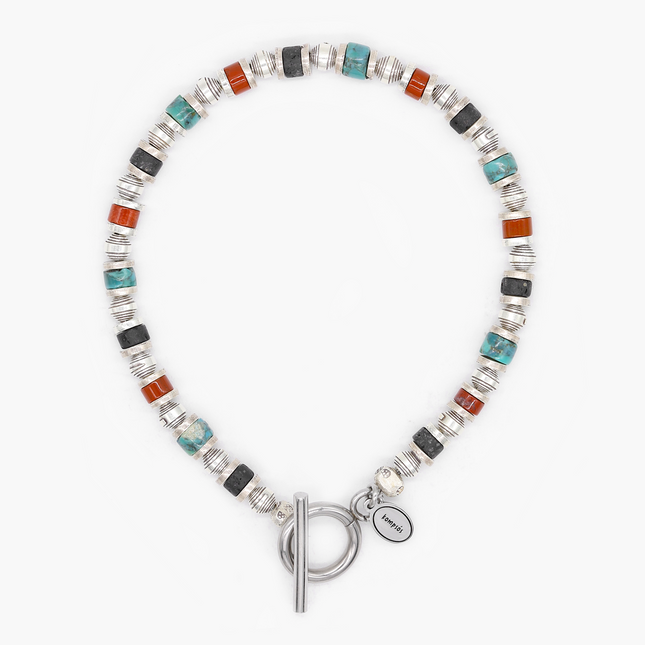 Bracelet With Hand-Forged Sterling Silver Beads And Natural Stones-Bracelet-Kompsós
