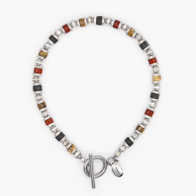 Bracelet With Hand-Forged Sterling Silver Beads And Natural Stones-Bracelet-Kompsós