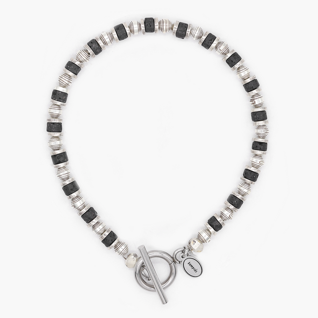 Bracelet With Hand-Forged Sterling Silver Beads And Natural Stones-Bracelet-Kompsós