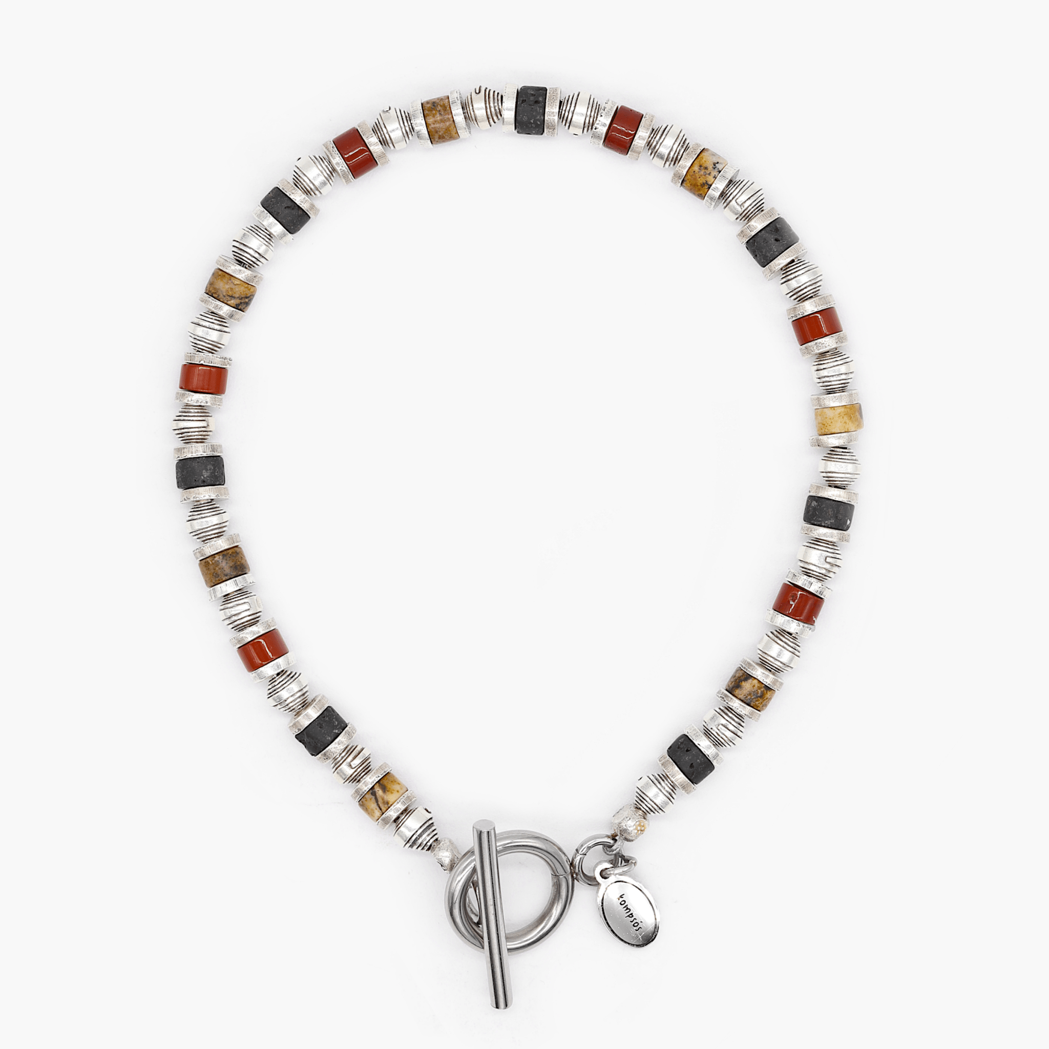 Bracelet With Hand-Forged Sterling Silver Beads And Natural Stones-Bracelet-Kompsós