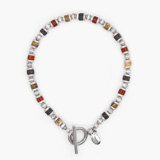 Bracelet With Hand-Forged Sterling Silver Beads And Natural Stones-Bracelet-Kompsós