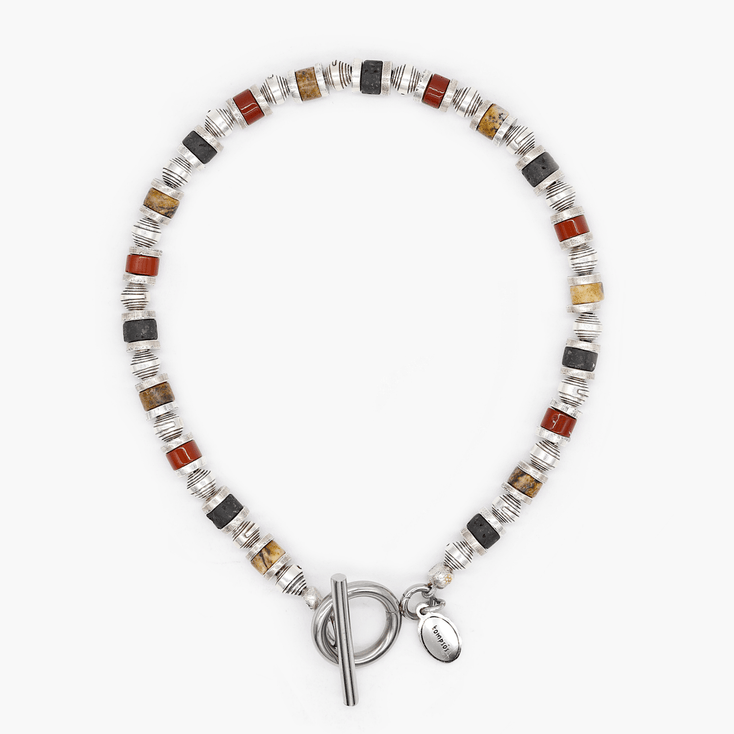 Bracelet With Hand-Forged Sterling Silver Beads And Natural Stones-Bracelet-Kompsós