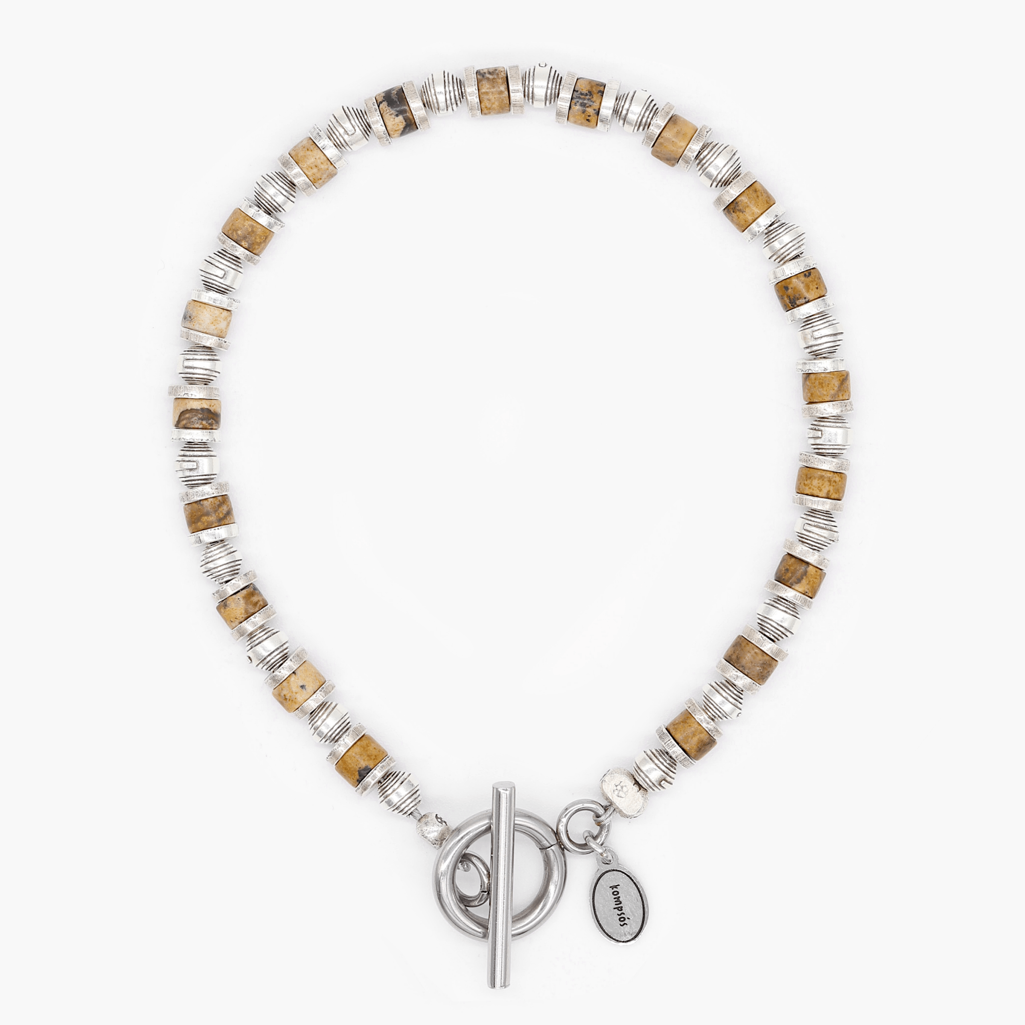 Bracelet With Hand-Forged Sterling Silver Beads And Natural Stones-Bracelet-Kompsós