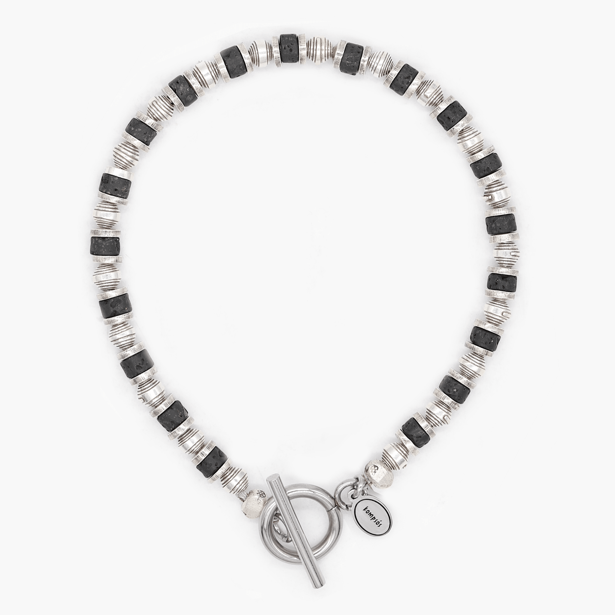 Bracelet With Hand-Forged Sterling Silver Beads And Natural Stones-Bracelet-Kompsós