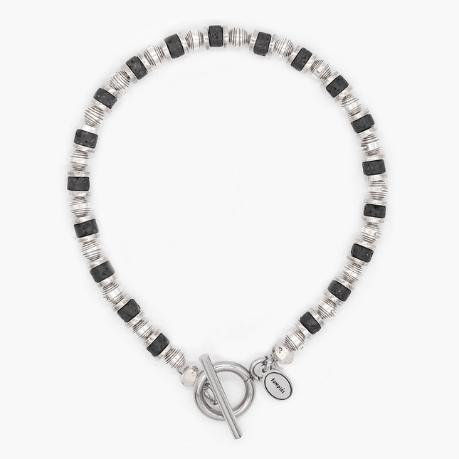 Bracelet With Hand-Forged Sterling Silver Beads And Natural Stones-Bracelet-Kompsós