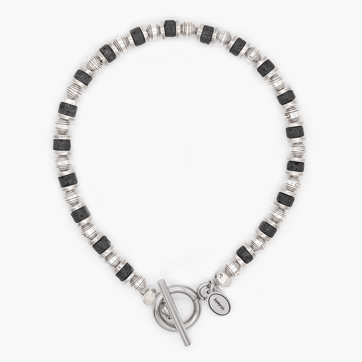 Bracelet With Hand-Forged Sterling Silver Beads And Natural Stones-Bracelet-Kompsós