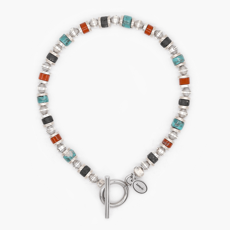 Bracelet With Hand-Forged Sterling Silver Beads And Natural Stones-Bracelet-Kompsós