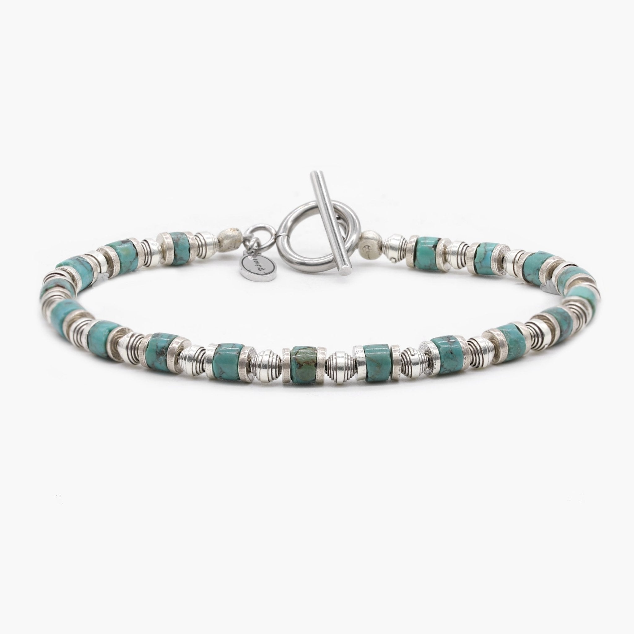 Bracelet With Hand-Forged Sterling Silver Beads And Natural Stones-Bracelet-Kompsós
