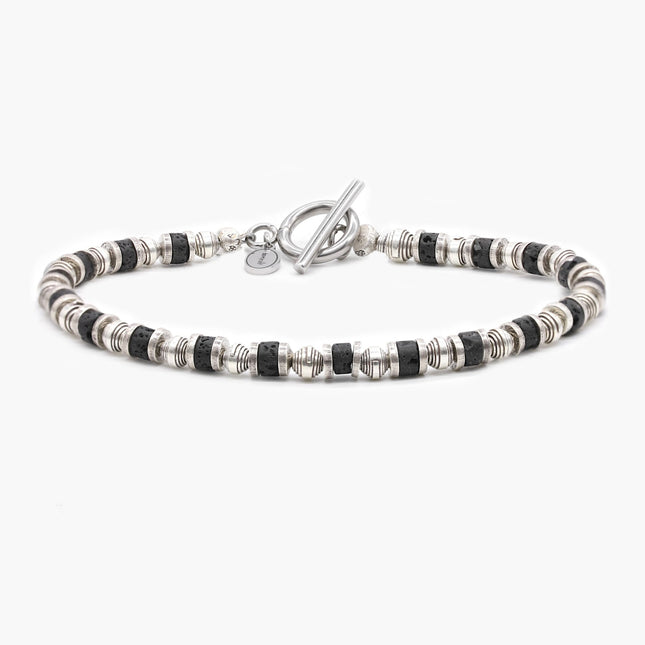 Bracelet With Hand-Forged Sterling Silver Beads And Natural Stones-Bracelet-Kompsós