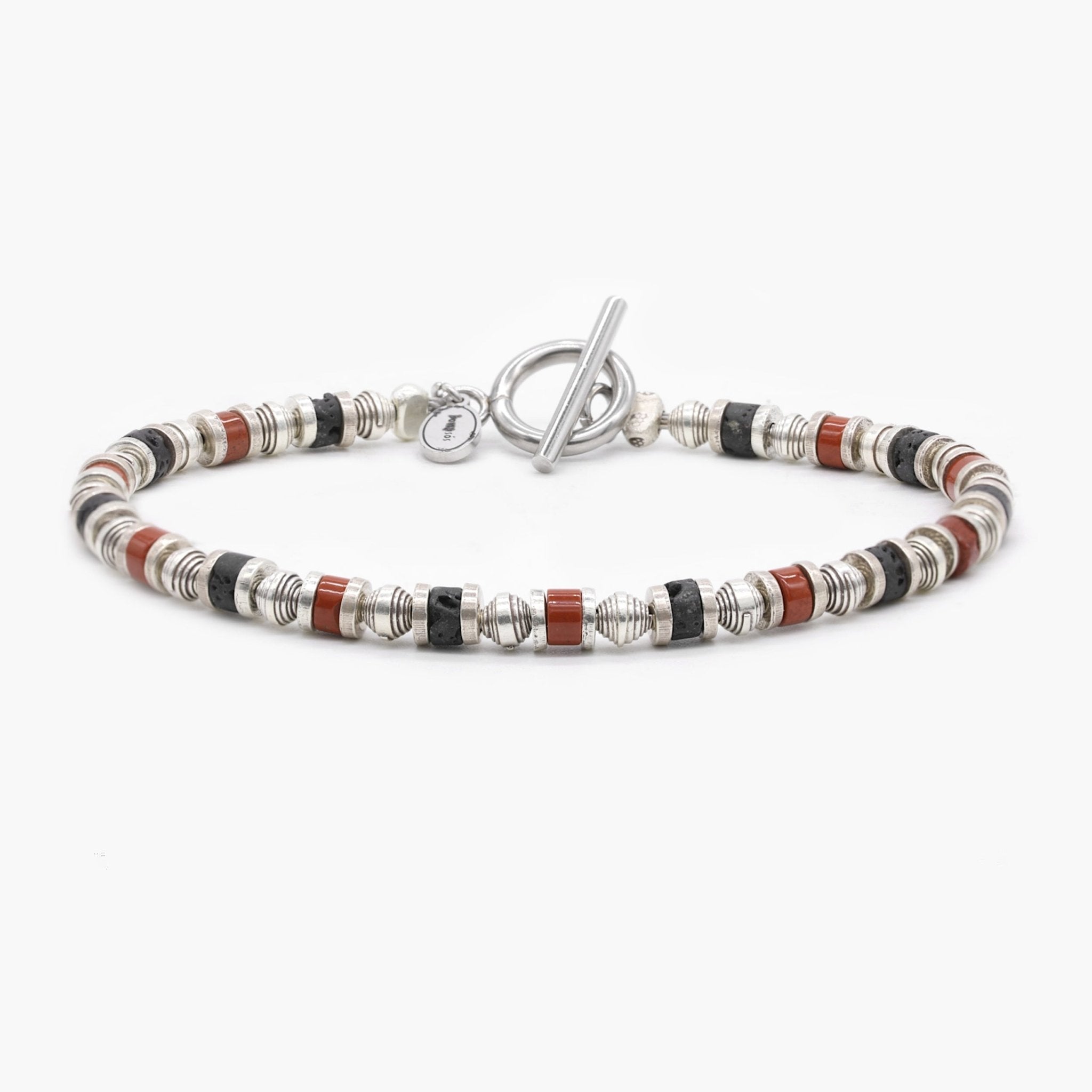 Bracelet With Hand-Forged Sterling Silver Beads And Natural Stones-Bracelet-Kompsós
