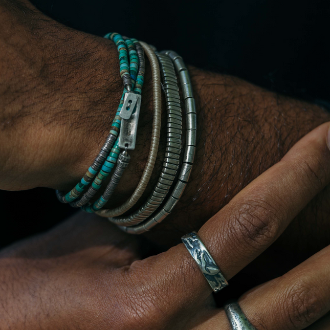 Bracelet With Hand-Forged Sterling Silver Tube Beads-Bracelet-Kompsós