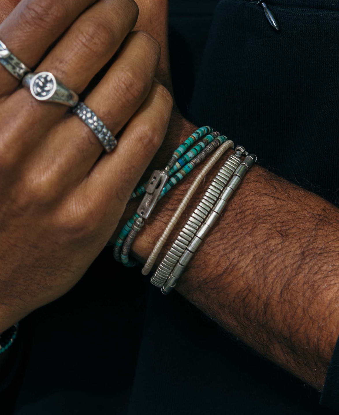 Bracelet With Hand-Forged Sterling Silver Tube Beads-Bracelet-Kompsós
