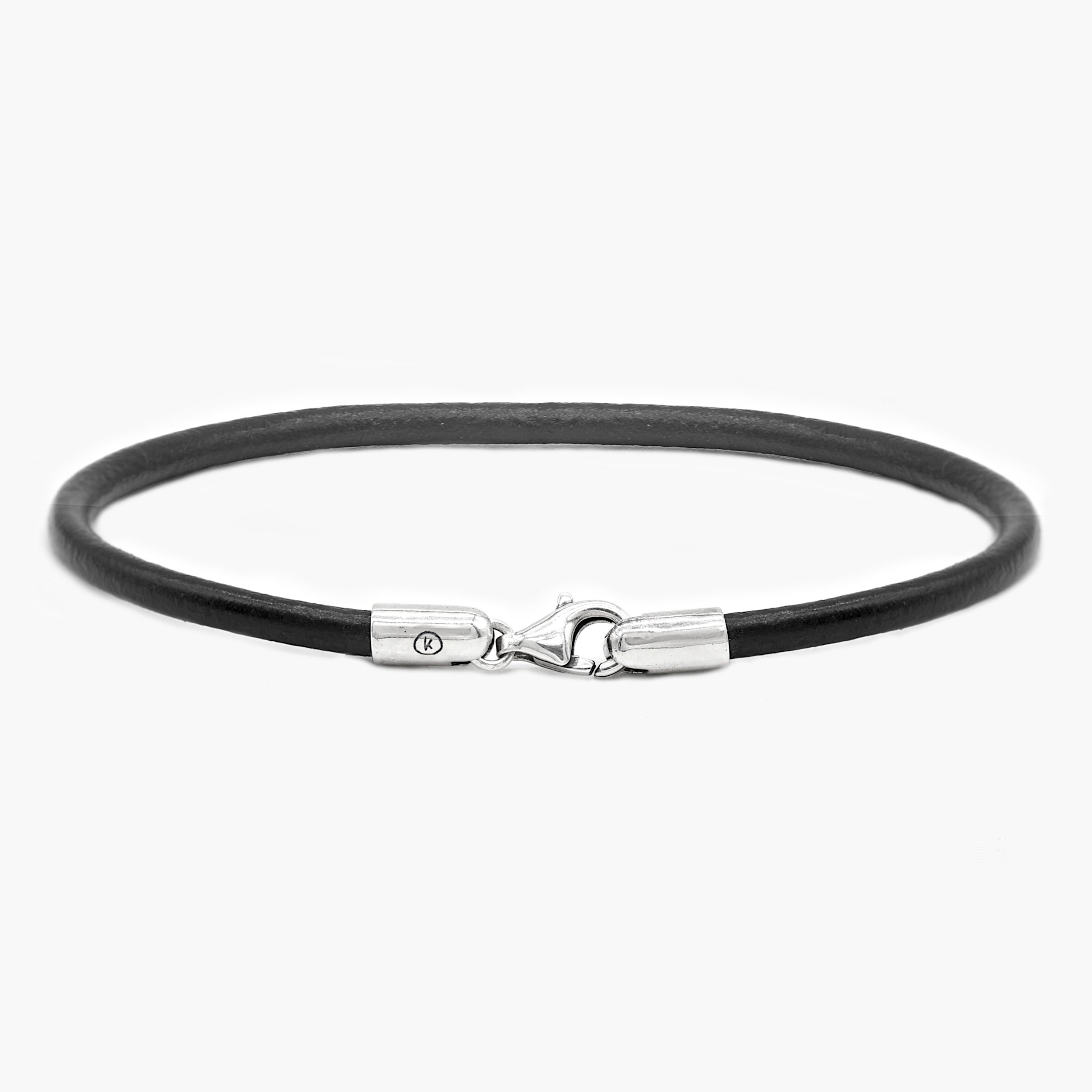 Bracelet With Italian Leather Cord And Sterling Silver Clasp (Black)-Bracelet-Kompsós