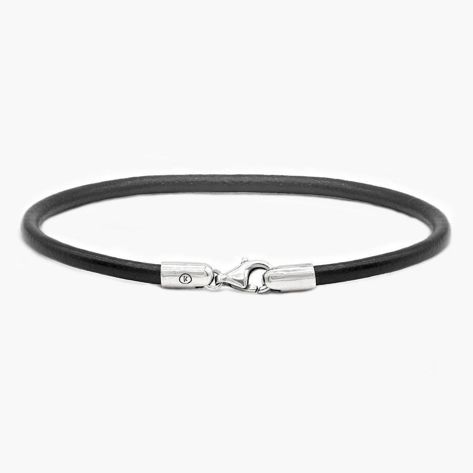 Bracelet With Italian Leather Cord And Sterling Silver Clasp (Black)-Bracelet-Kompsós
