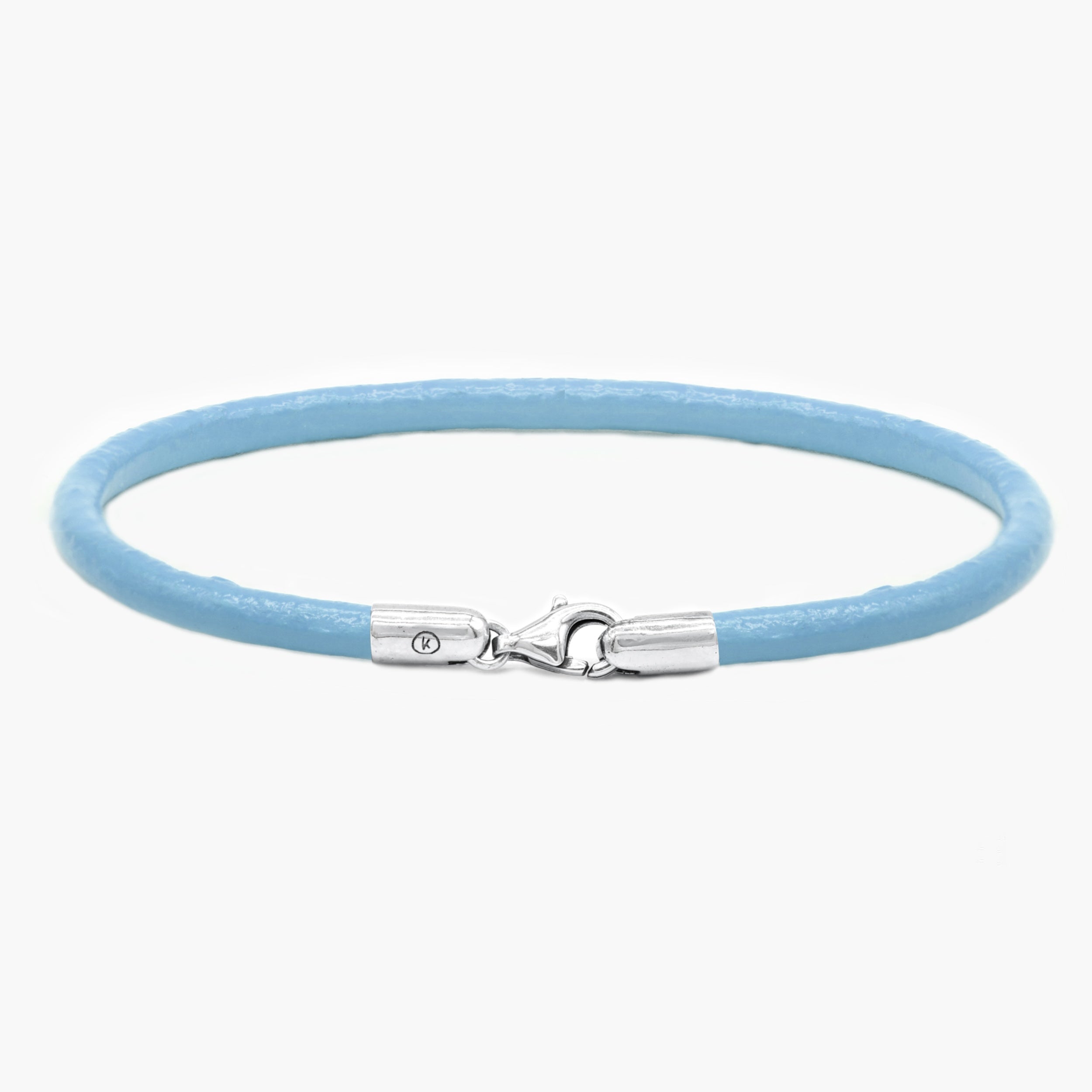 Bracelet With Italian Leather Cord And Sterling Silver Clasp (Light Blue)-Bracelet-Kompsós