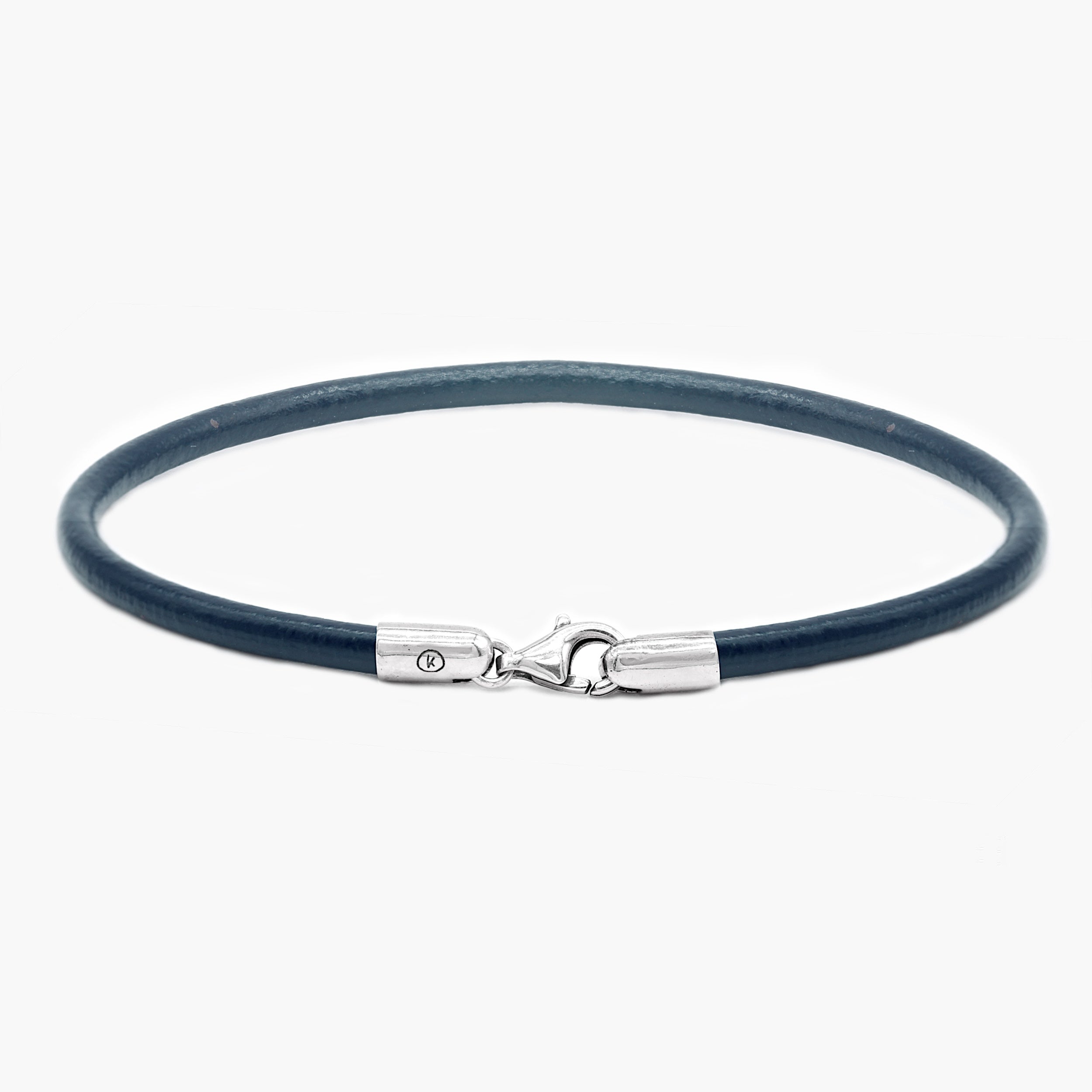 Bracelet With Italian Leather Cord And Sterling Silver Clasp (Navy)-Bracelet-Kompsós