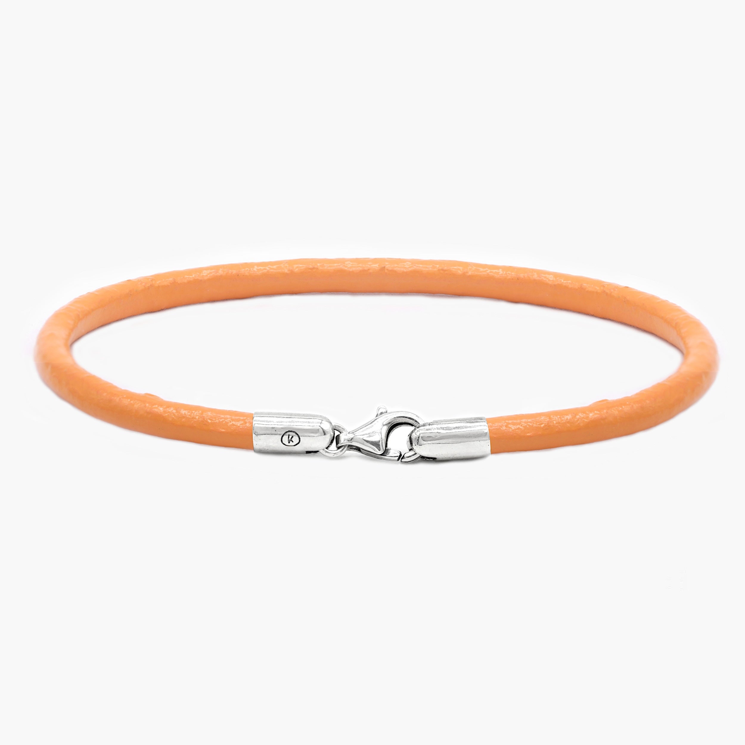 Bracelet With Italian Leather Cord And Sterling Silver Clasp (Orange)-Bracelet-Kompsós