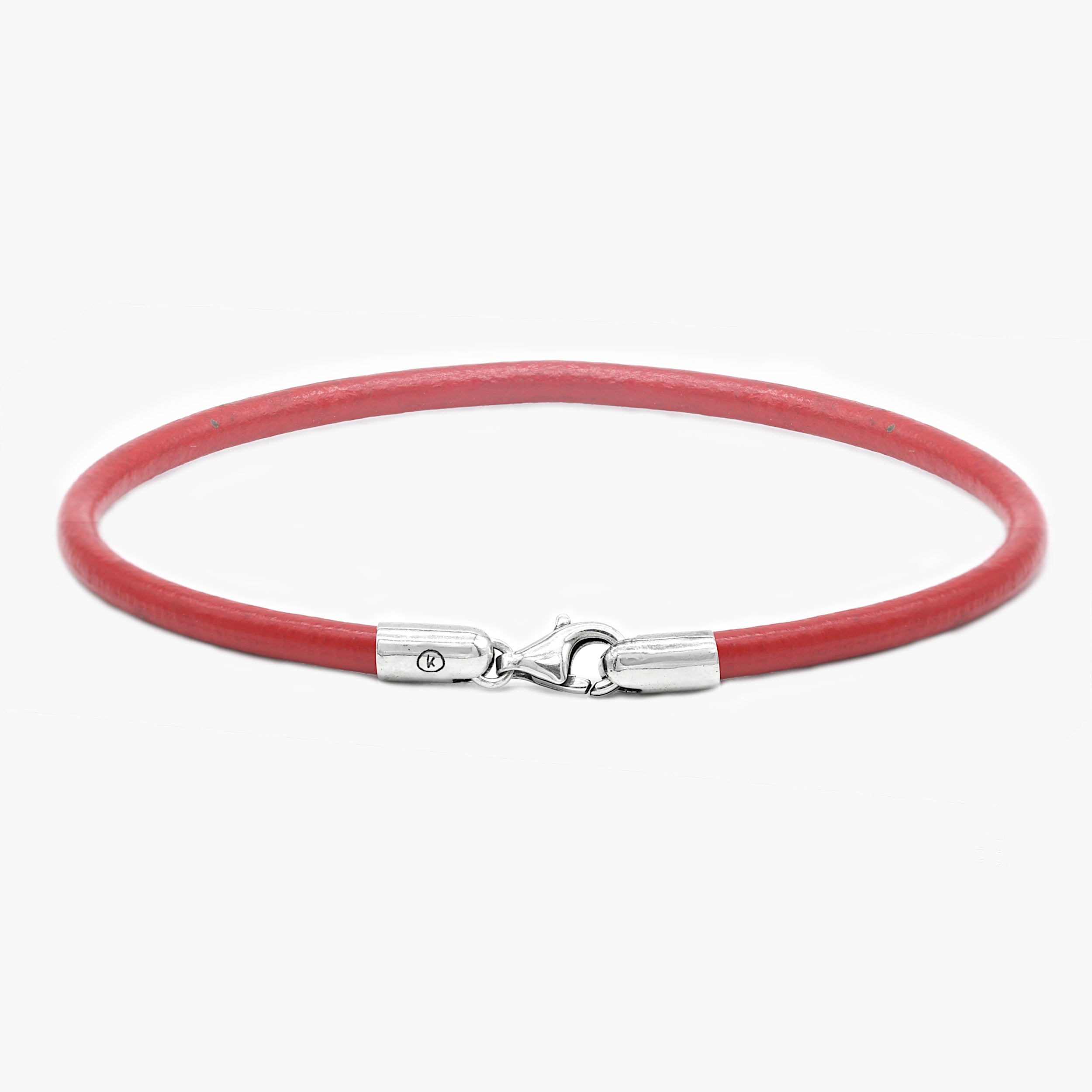Bracelet With Italian Leather Cord And Sterling Silver Clasp (Red)-Bracelet-Kompsós