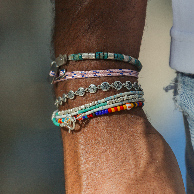 Bracelet With Pyrite Stone and Hand-Forged Silver Beads-Bracelet-Kompsós