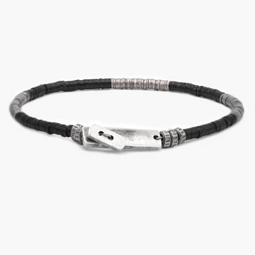 Bracelet With Recycled Vinyl And Sterling Silver Beads (Black)-Bracelet-Kompsós