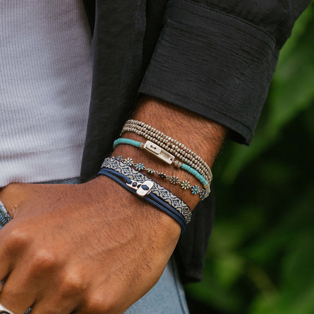 Bracelet With Recycled Vinyl And Sterling Silver Beads (Light Blue)-Bracelet-Kompsós