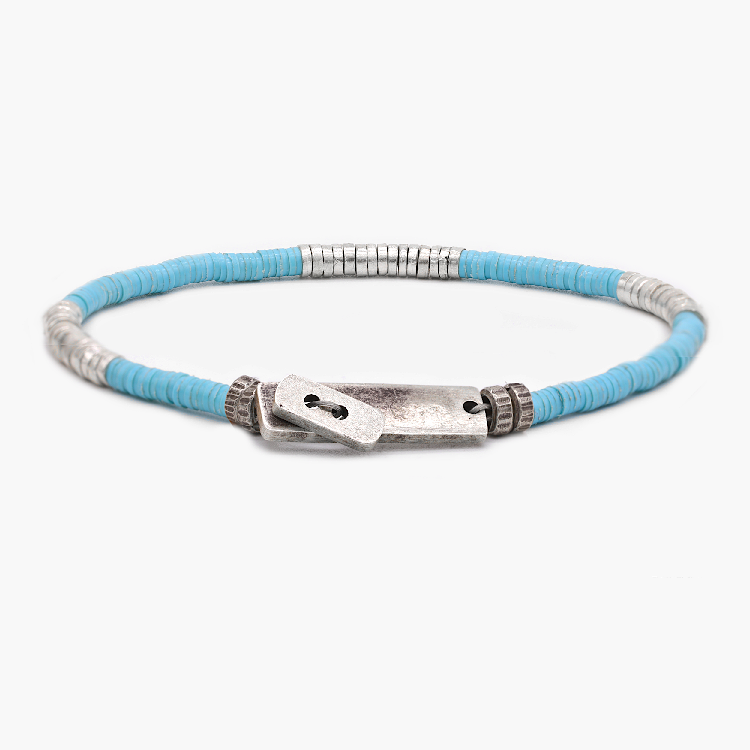 Bracelet With Recycled Vinyl And Sterling Silver Beads (Light Blue)-Bracelet-Kompsós