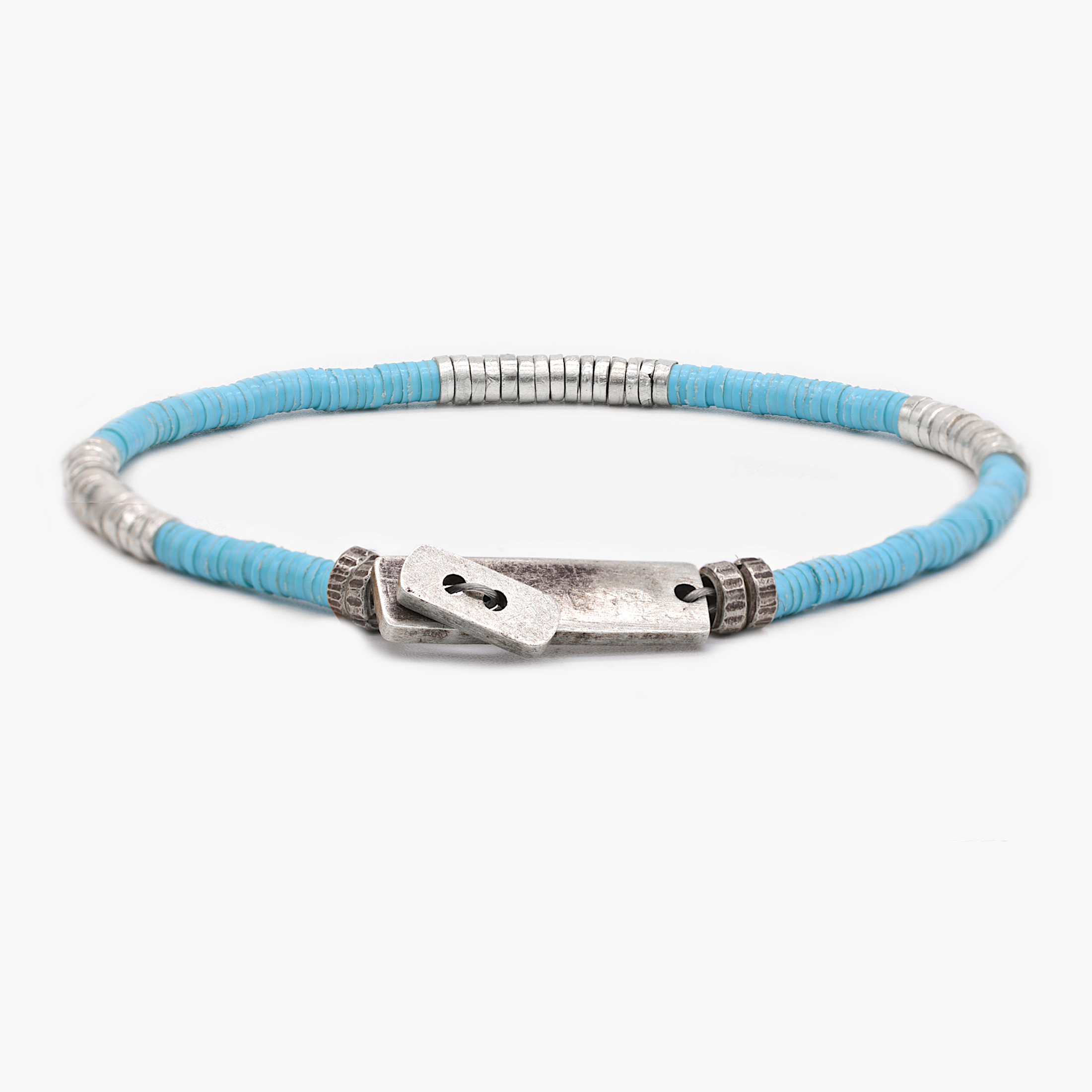 Bracelet With Recycled Vinyl And Sterling Silver Beads (Light Blue)-Bracelet-Kompsós