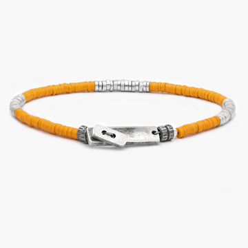 Bracelet With Recycled Vinyl And Sterling Silver Beads (Orange)-Bracelet-Kompsós