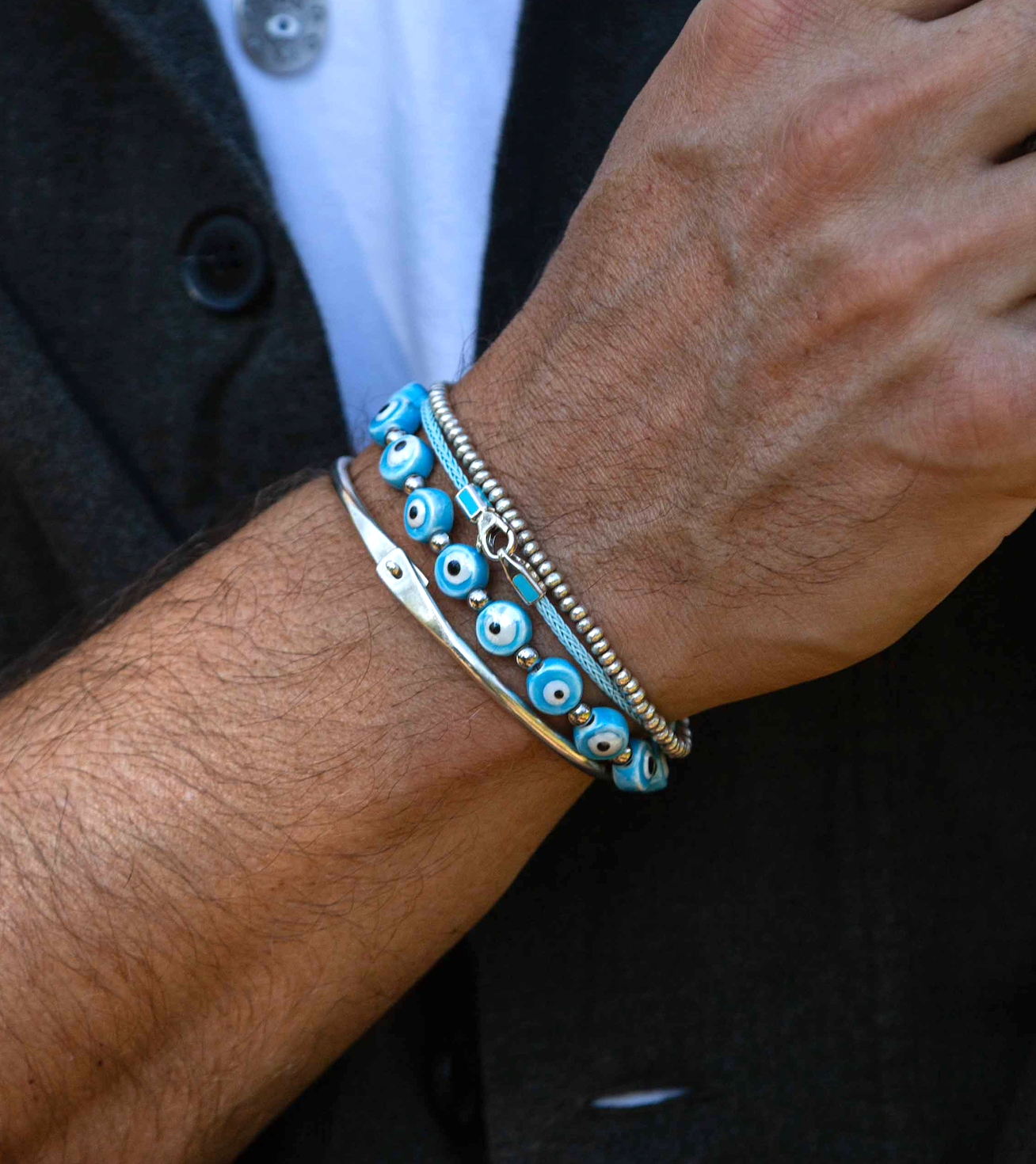 Bracelet With Silver And Evil Eye Glass Beads-Bracelet-Kompsós