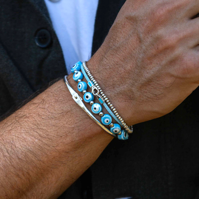 Bracelet With Silver And Evil Eye Glass Beads-Bracelet-Kompsós