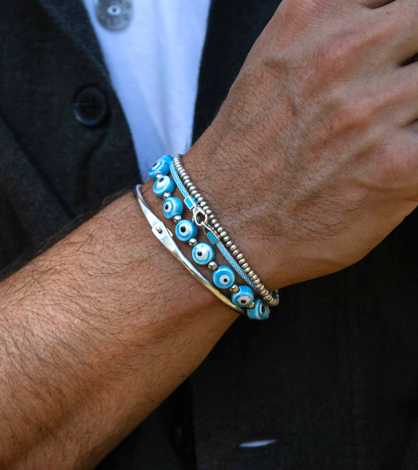 Bracelet With Silver And Evil Eye Glass Beads-Bracelet-Kompsós