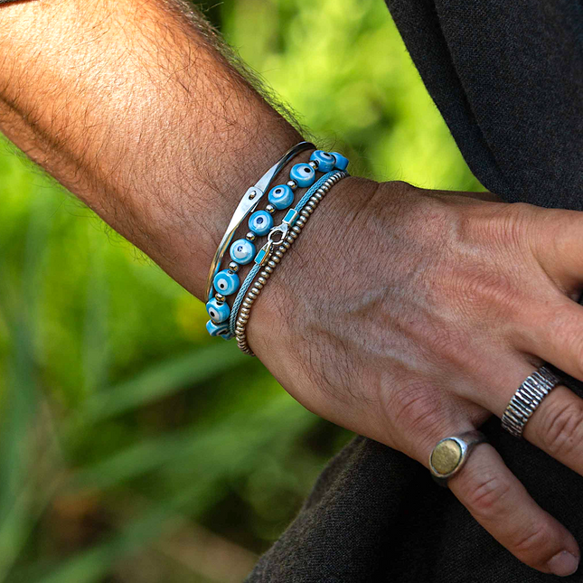 Bracelet With Silver And Evil Eye Glass Beads-Bracelet-Kompsós