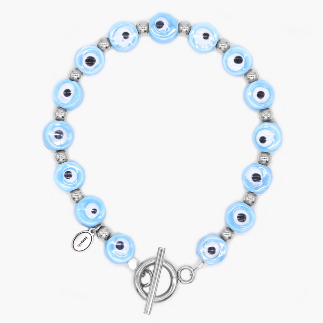 Bracelet With Silver And Evil Eye Glass Beads-Bracelet-Kompsós