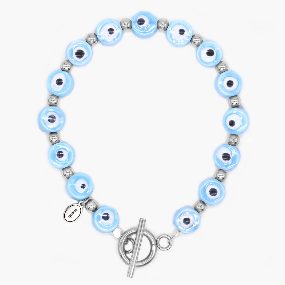 Bracelet With Silver And Evil Eye Glass Beads-Bracelet-Kompsós