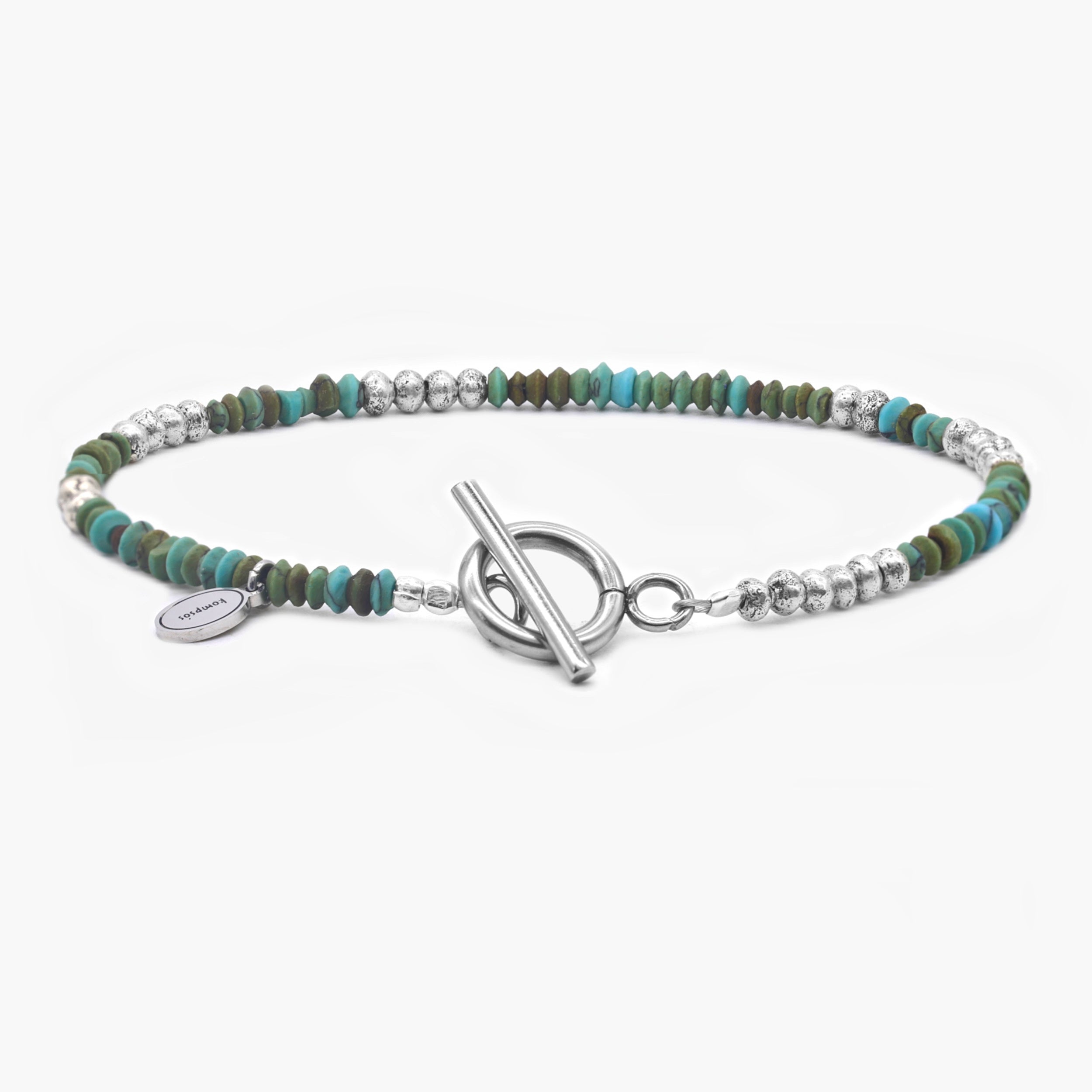 Bracelet With Sterling Silver And African Turquoise Beads-Bracelet-Kompsós