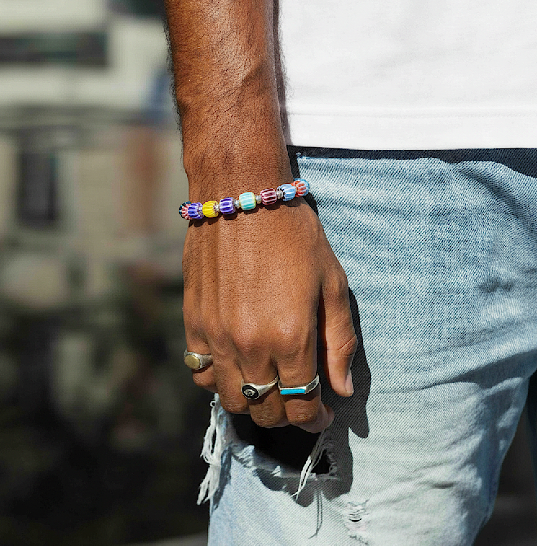 Bracelet With Sterling Silver And Assorted Chevron Glass Beads-Bracelet-Kompsós