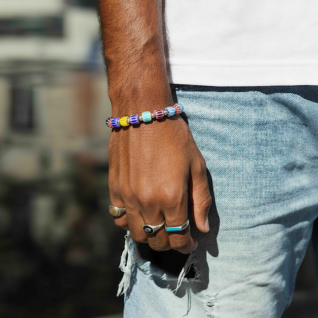 Bracelet With Sterling Silver And Assorted Chevron Glass Beads-Bracelet-Kompsós
