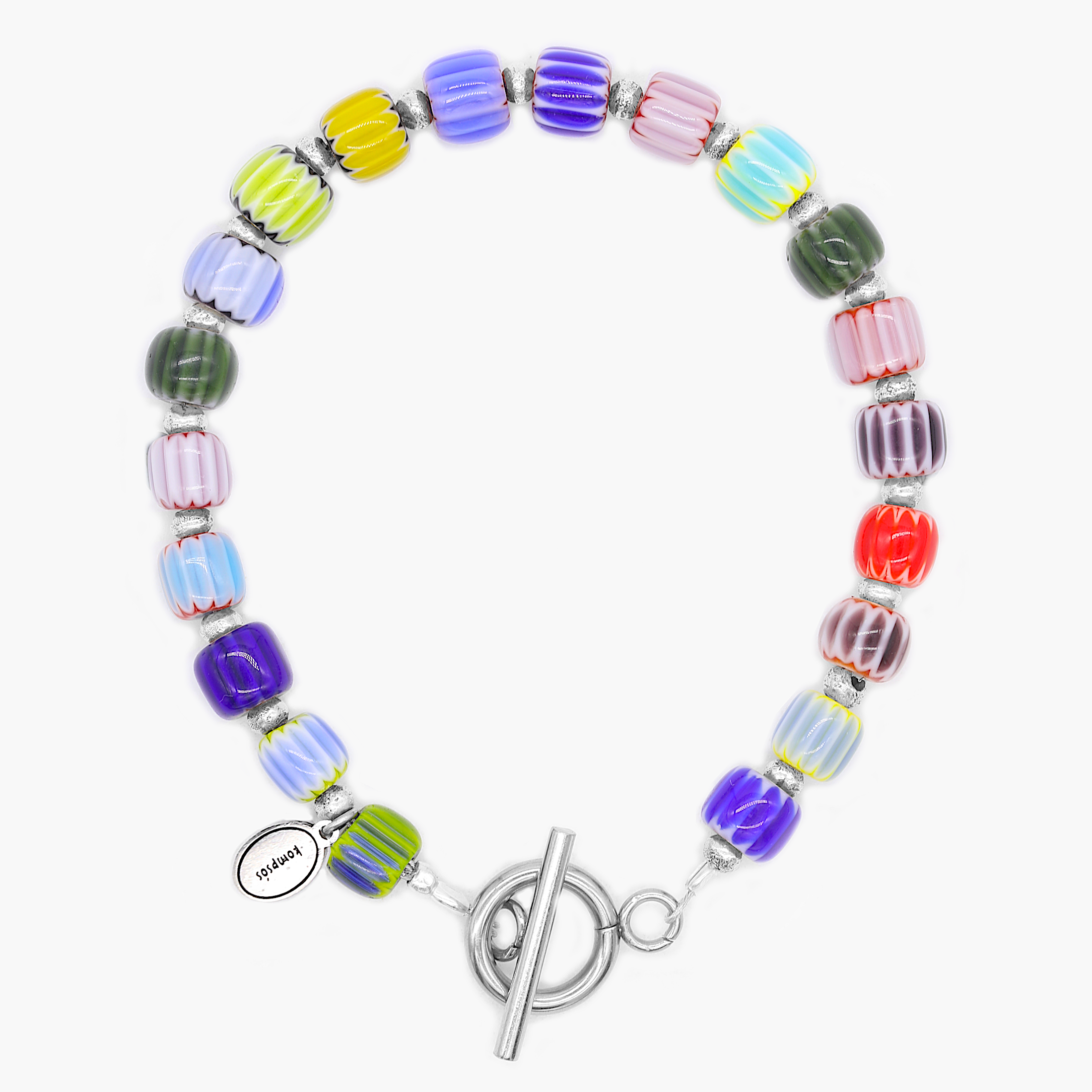 Bracelet With Sterling Silver And Assorted Chevron Glass Beads-Bracelet-Kompsós