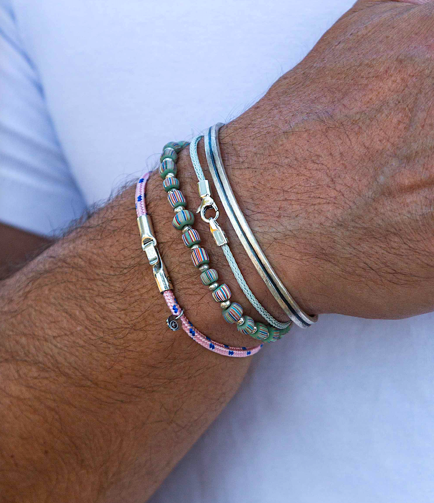 Bracelet With Sterling Silver And Recycled Balinese Glass Beads-Bracelet-Kompsós