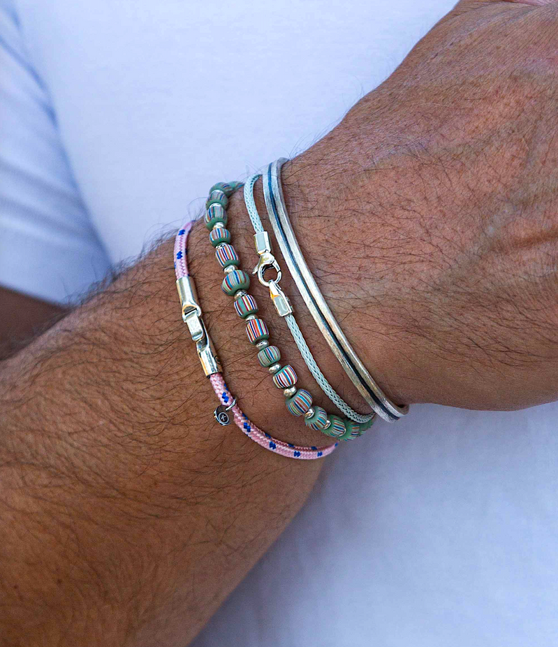 Bracelet With Sterling Silver And Recycled Balinese Glass Beads-Bracelet-Kompsós