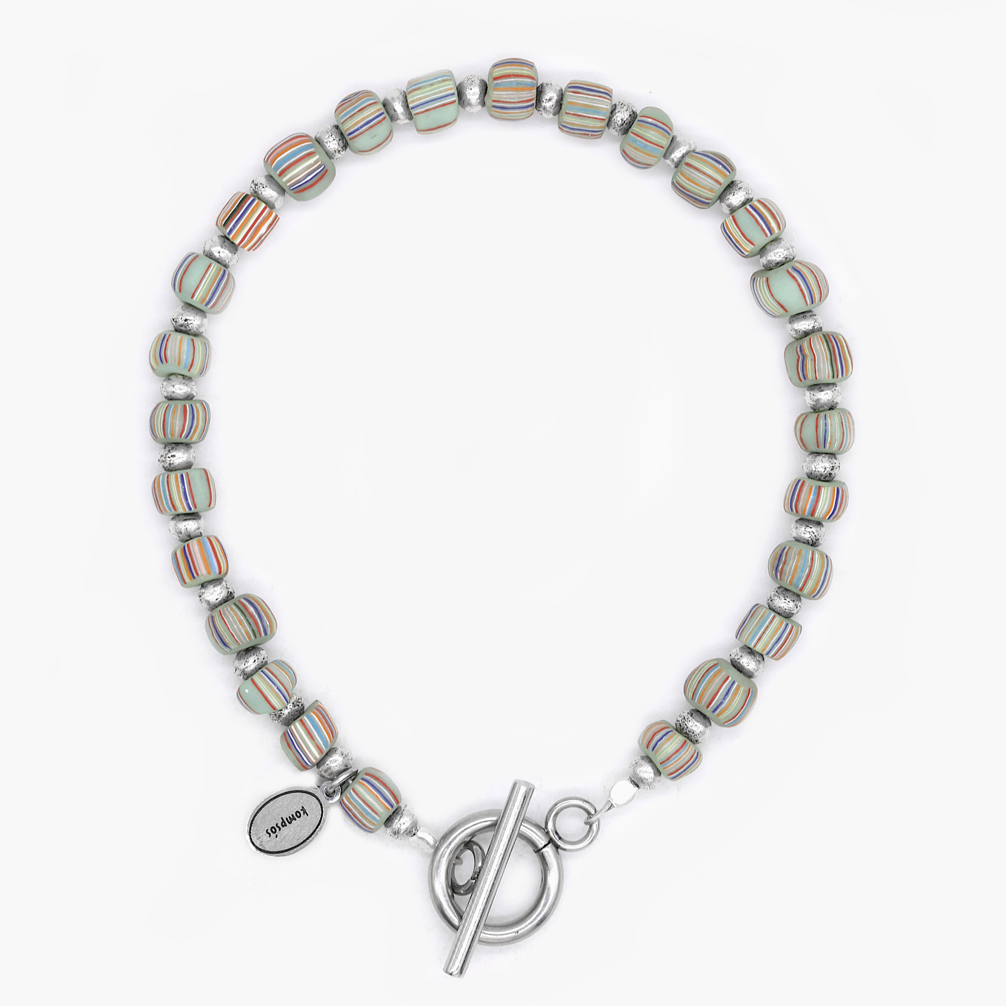 Bracelet With Sterling Silver And Recycled Balinese Glass Beads-Bracelet-Kompsós