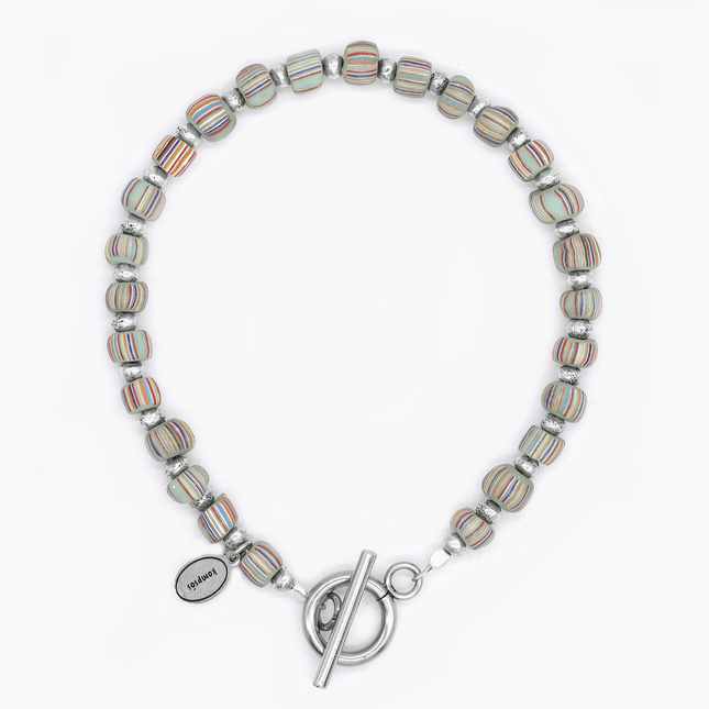 Bracelet With Sterling Silver And Recycled Balinese Glass Beads-Bracelet-Kompsós