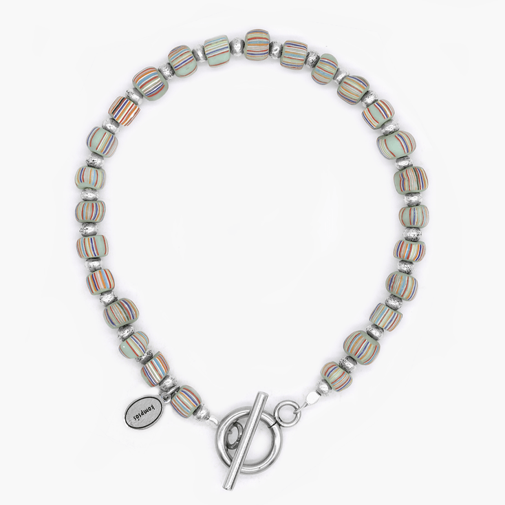 Bracelet With Sterling Silver And Recycled Balinese Glass Beads-Bracelet-Kompsós